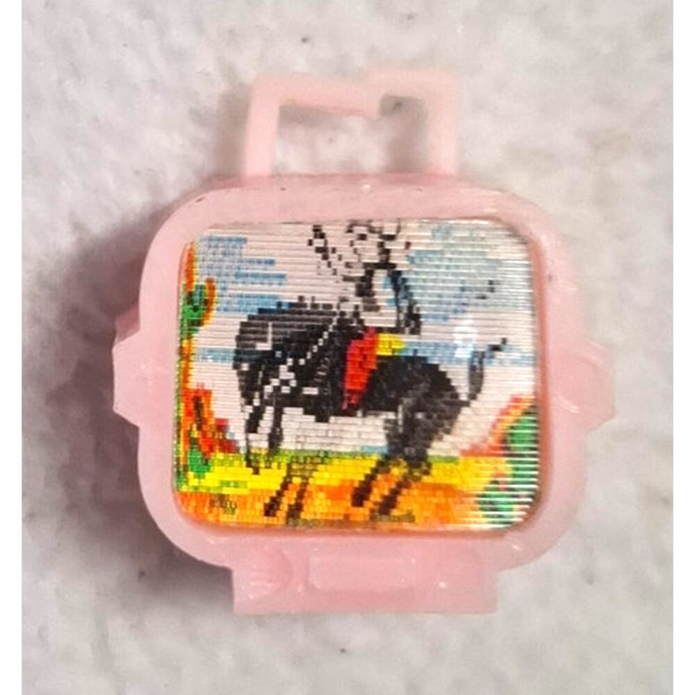 Vtg Hong Kong Dollhouse Miniature TV Horse Pink Lenticular Flicker Screen 1/16